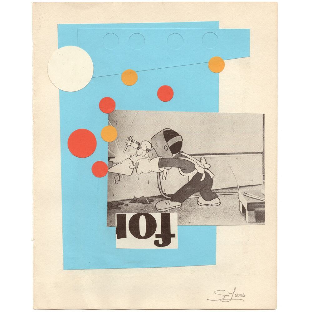Original Mixed Media Modern Art Collage "Spiflicate" 5.25x6.75" Signed